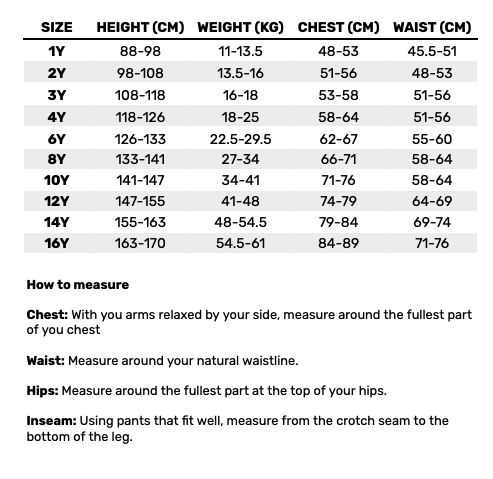 2026 ONeill Junior Wetsuits 2 0 Size Chart